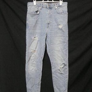 FOREVER 21 | size 30 | Damaged / Distressed | Faded Blue Denim | Button Fly